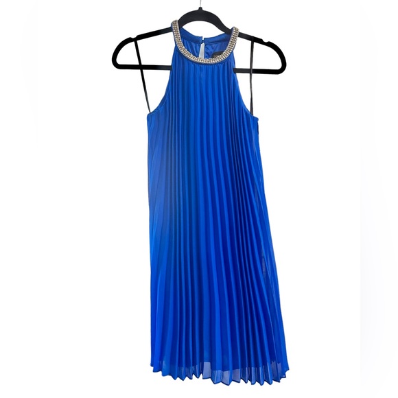 Halter Blue Pleated Chiffon Dress by Laundry Small - Picture 1 of 6